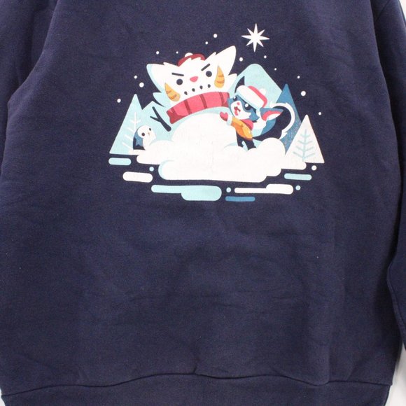 Riot Games Christmas Sweatshirt Womens Navy Blue Snowmen Graphic Print Medium M - Picture 3 of 8